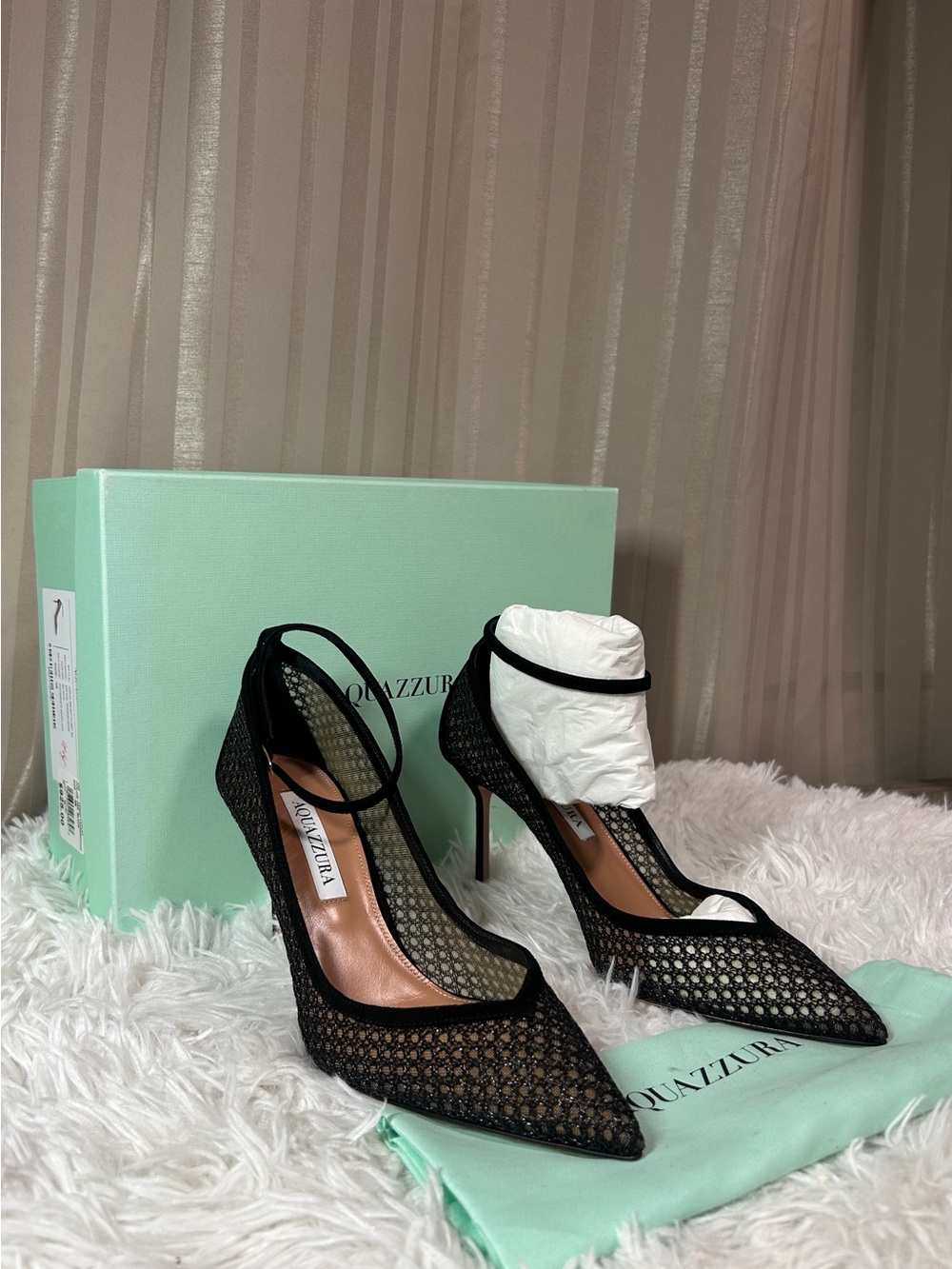 Aquazzura Black Asha Mesh Pump 85